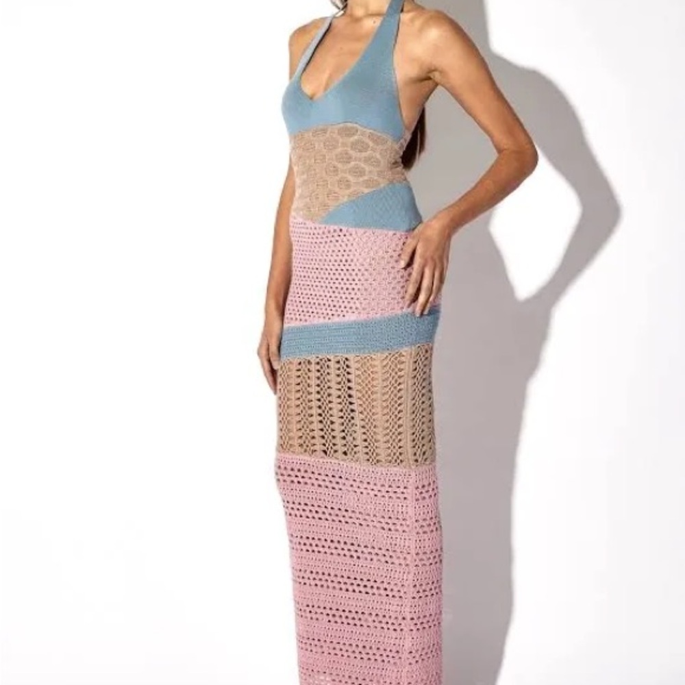 RtA Patchwork Knit Midi Dress Dessert Rose Multi